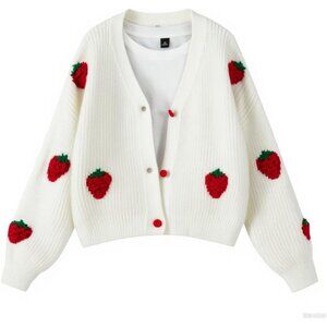 Versatile Kawaii Strawberry Cardigan - Button Closure Long Sleeve Top